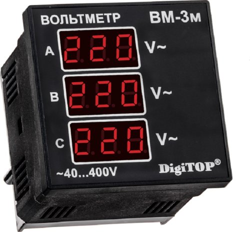 Вольтметр трехфазный цифровой встраиваемый DigiTOP ВM-3м 3х400В картинка